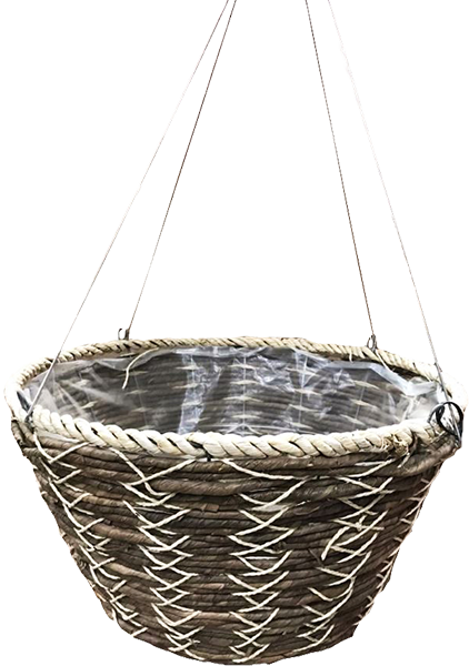 16 x 9 Inch Flat Bottom Basket Brown/White 4 Strand Hanger – 20 per case - Hanging Baskets